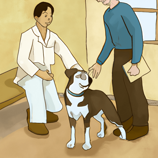 תמונה של מטפל מציג כלב טיפולי למטופל.